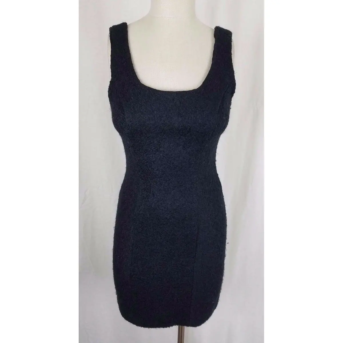 Vintage Nu Oz Bodycon Stretch Boiled Wool Look Little Black Dress Womens S Usa 1