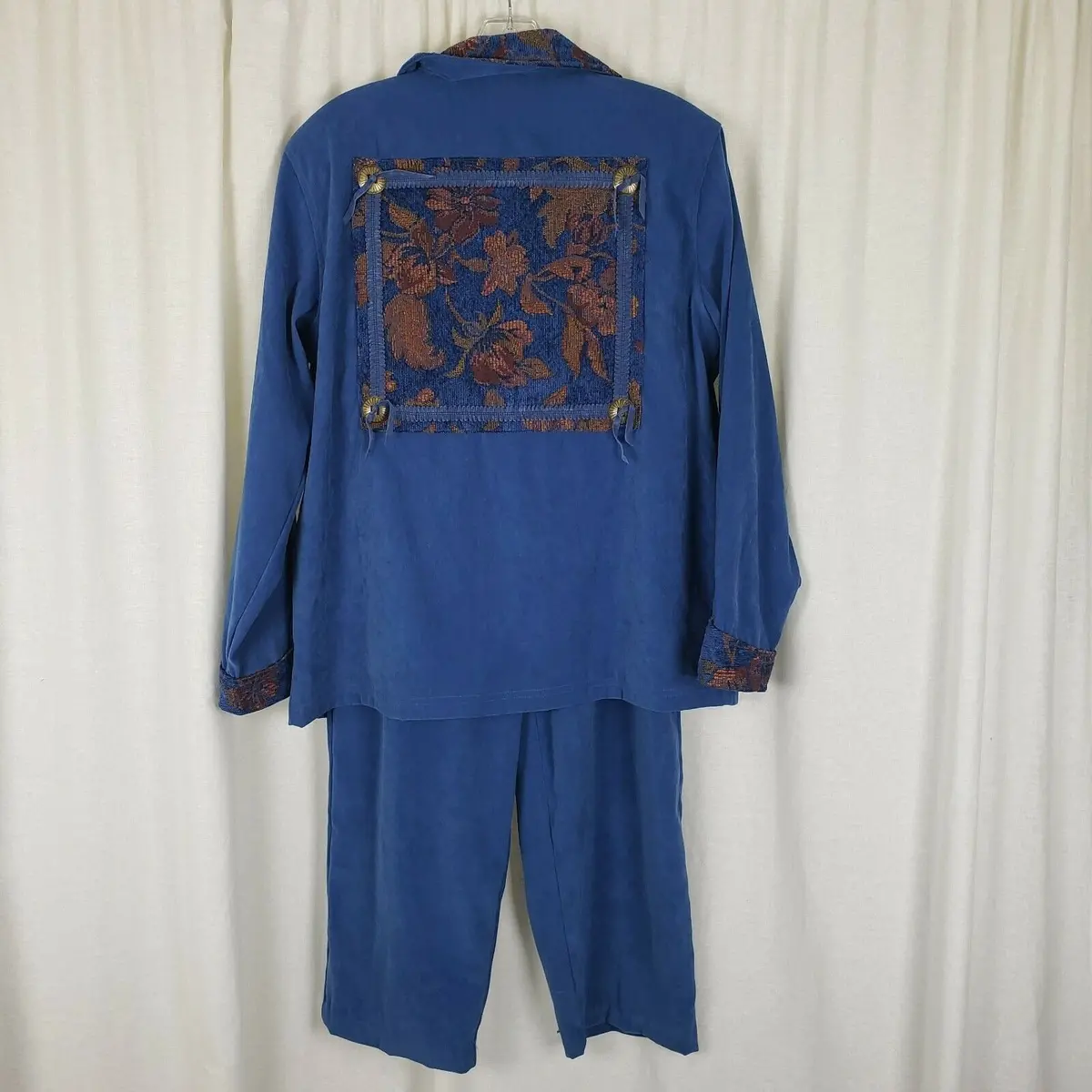 Susan Graver Western Floral Tapestry Faux Suede Pants Suit Zip Jacket Womens M 1