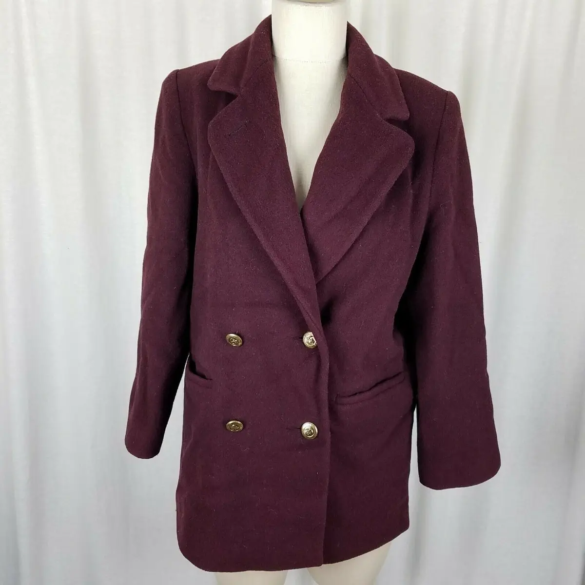 Jg Hook Double Breasted Winter Wool Military Short Peacoat Coat Womens 2P Maroon 1
