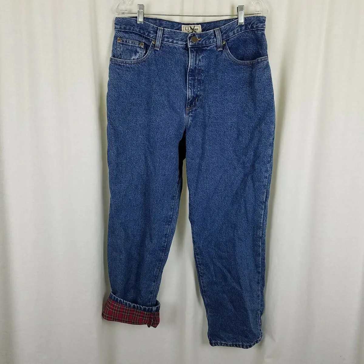 Ll Bean Double L Relaxed Fit Flannel Lined Denim Blue Jeans Womens 16P Insulated 1