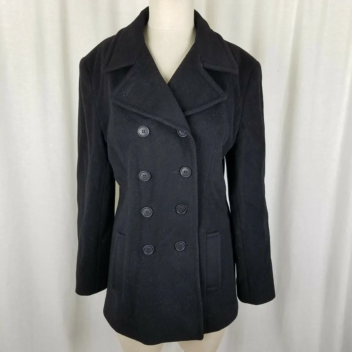 Jones New York Double Breasted Winter Wool Military Short Peacoat Coat Womens S 1