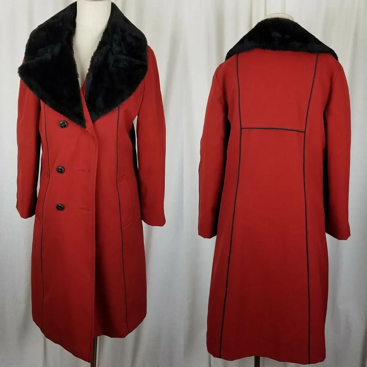 Smug Long Maxi Fur Lined All Weather Trench Pea Coat Womens M L Burnt Orange Red 1