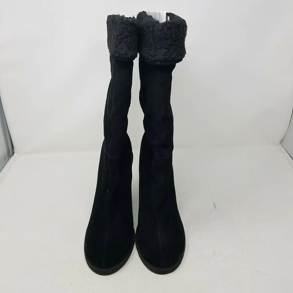 Colin Stuart X Victoria Secret Fold Over Shearling Black Suede Boots Womens 10B 1