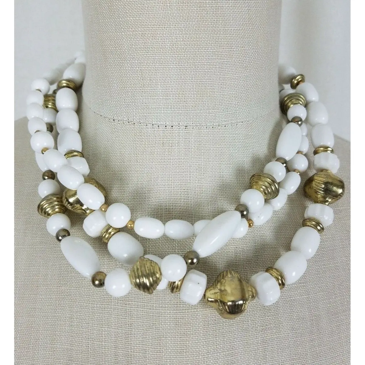 Multi-Strand 3 Strand Twisted Faux Gold Beads Beaded Necklace Choker Bib Jewelry 1