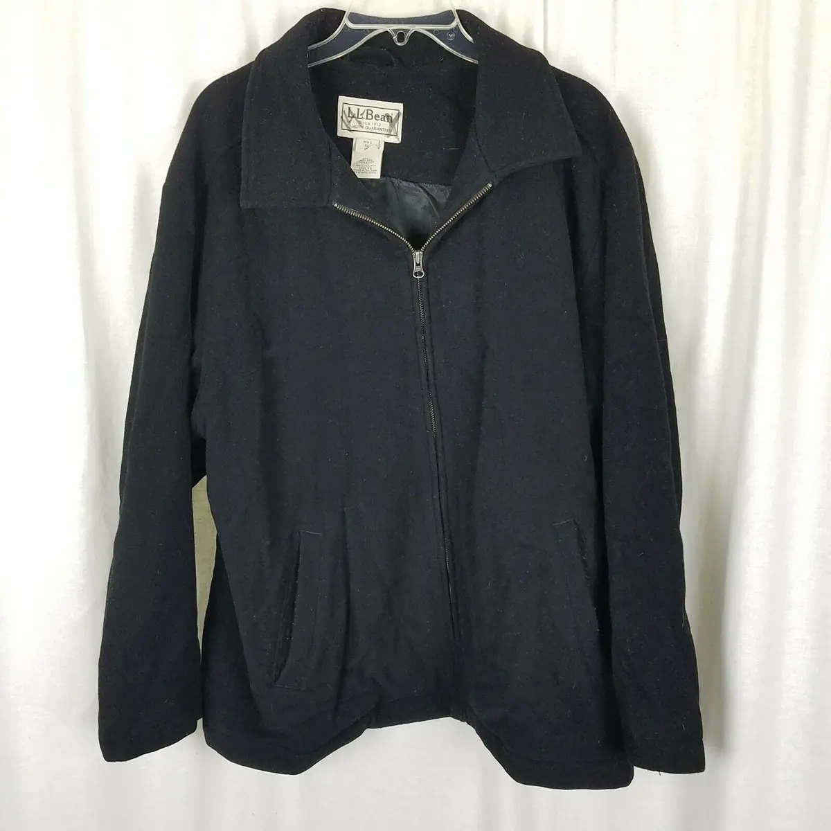 Ll Bean Fuzzy Winter Wool Bomber Dress Jacket Car Coat Parka Mens Xl Black 0Dcy6 1
