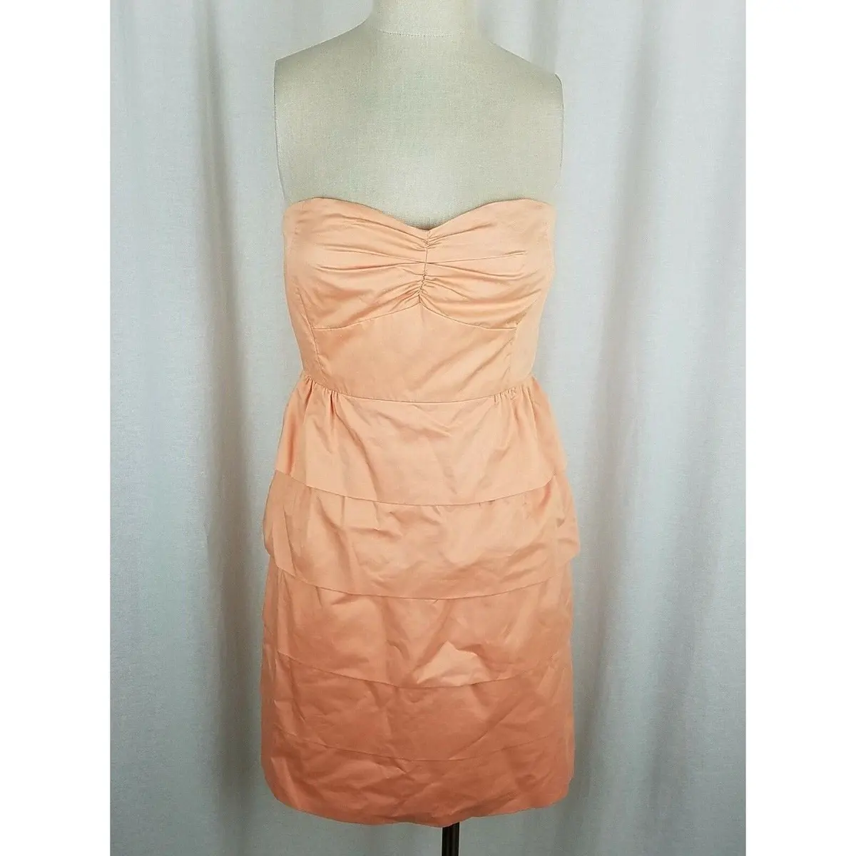 J.Crew Cold Bare Shoulder Layered Tiered Ruched Mini Sun Dress Womens 6 Apricot 1