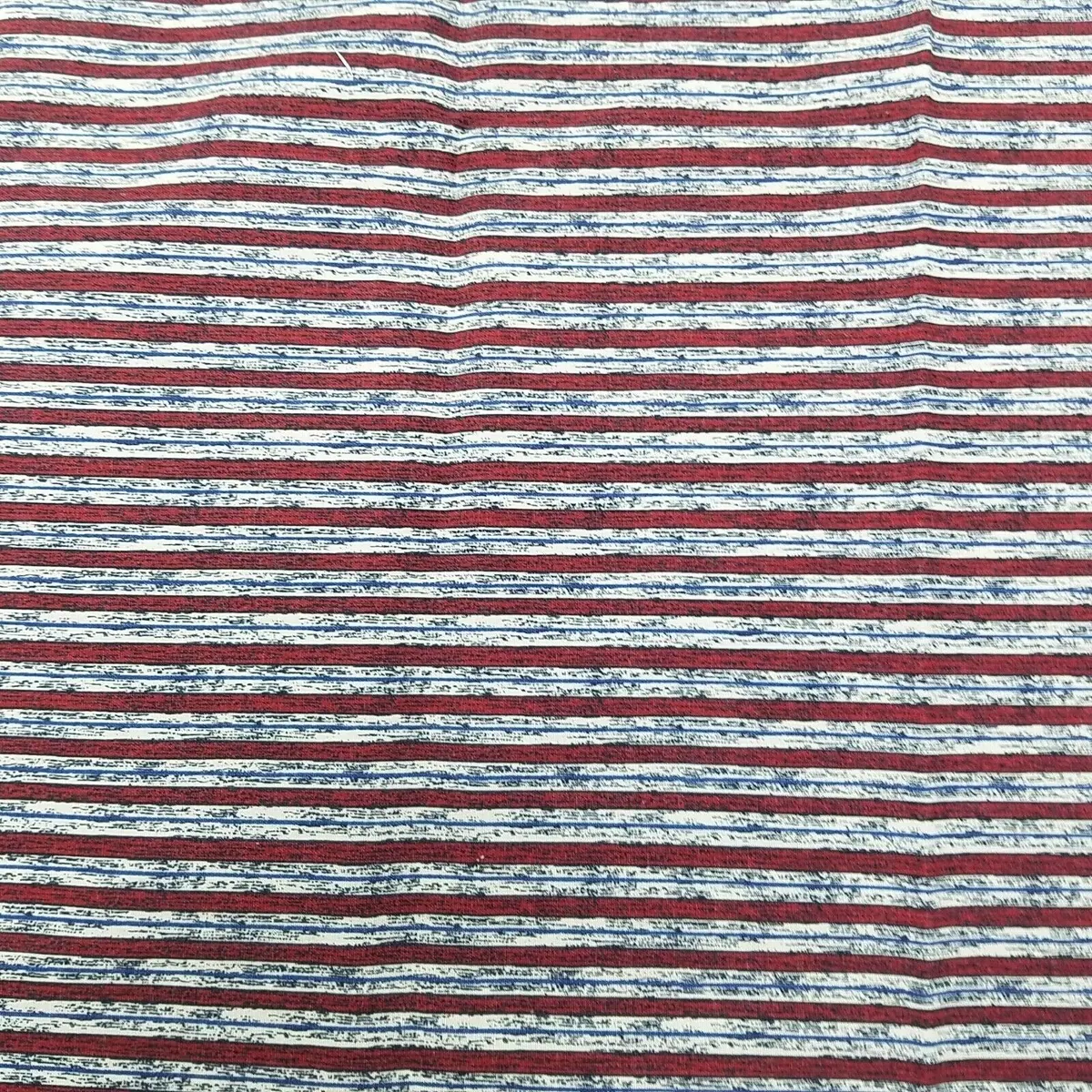 Screenprinted Striped Cotton Fabric Vintage 1 Yard Red Blue White Pinstripes Red 1
