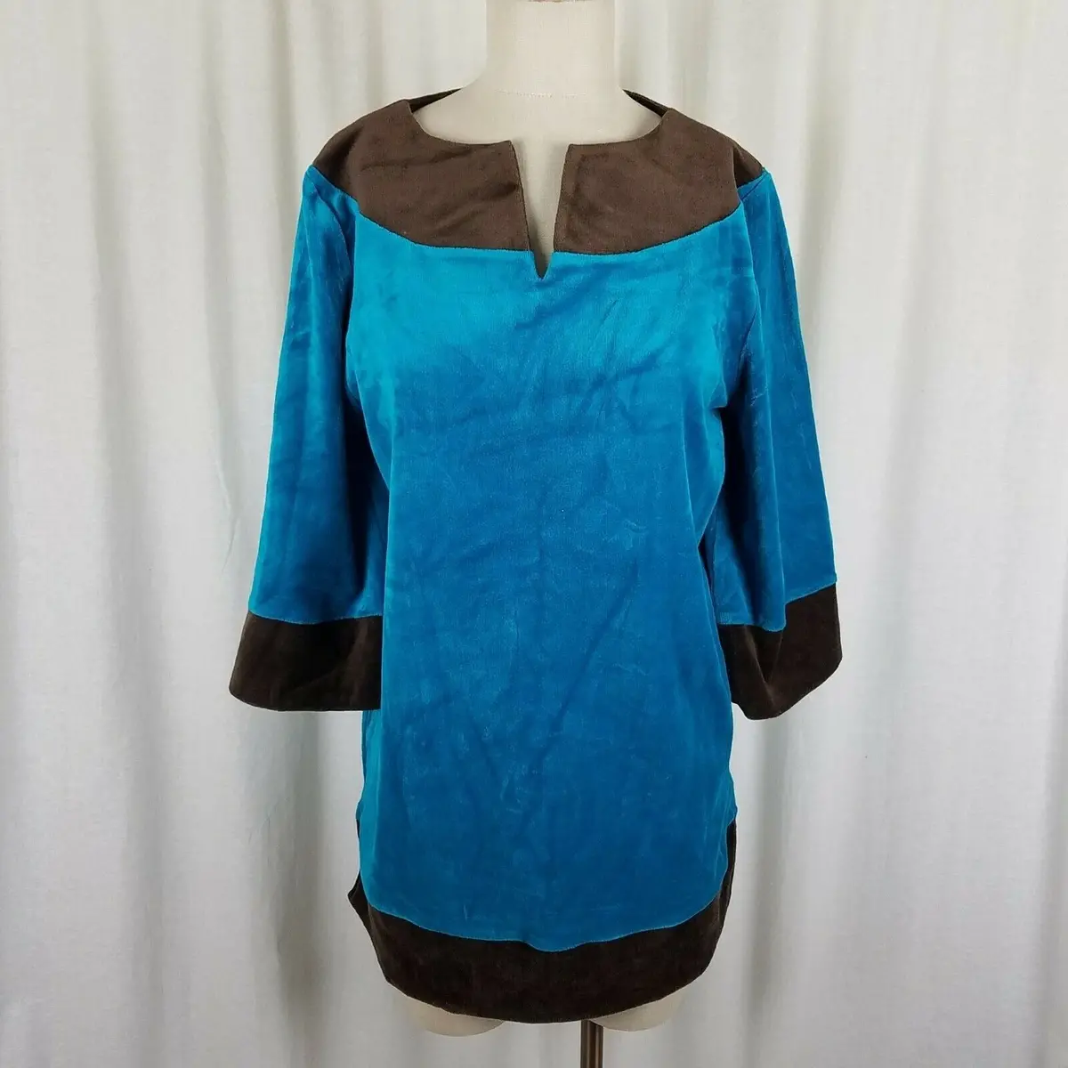 Lifestyle By Legacy Velour 3/4 Sleeve Tunic Top Blouse Mini Dress Womens S Brown 1