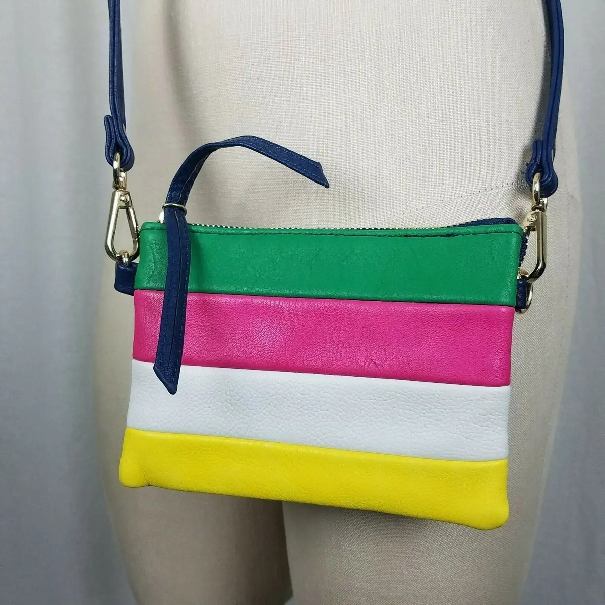 Charming Charlie Striped Leather Look Shoulder Bag Handbag Purse Crossbody Loud 1