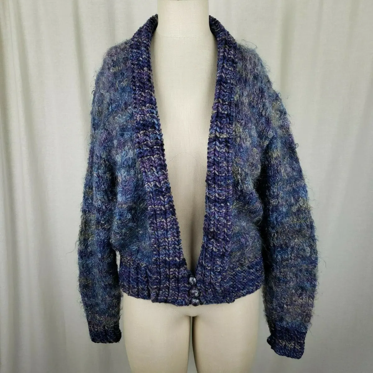 Knit One Crochet Too Handknit Shawl Collar Cardigan Sweater Jacket Womens L 1