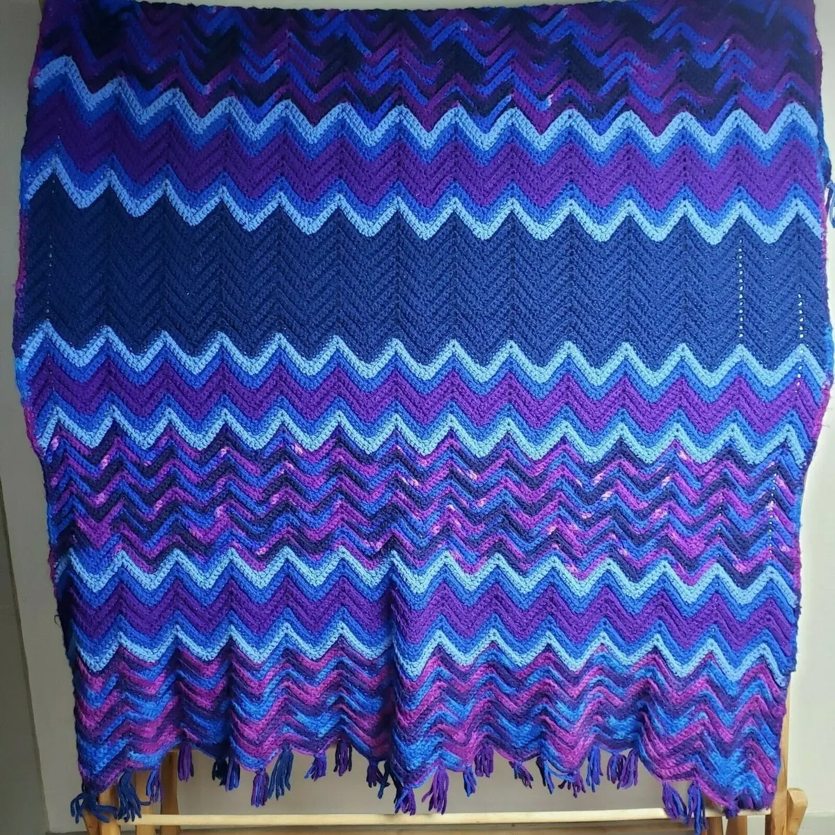 Vintage Crochet Chevron Striped Afghan Grandma Blanket Handmade 43X57 Twin Throw 1