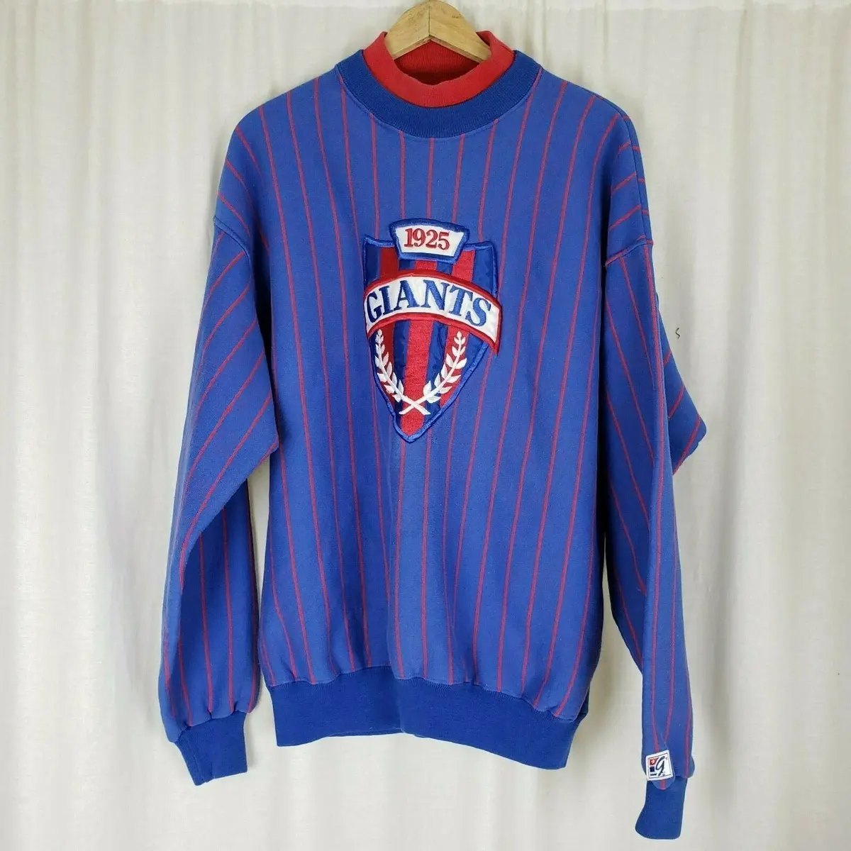 Vintage The Game 1925 New York Giants Pinstriped Pullover Sweatshirt Dbl Collar 1