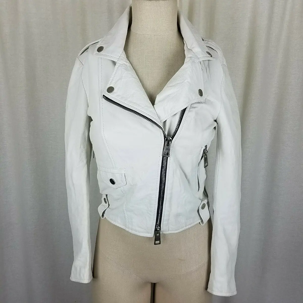 Imperial Asymmetrical Side Zip White Leather Moto Biker Jacket Womens Xs Italy 1