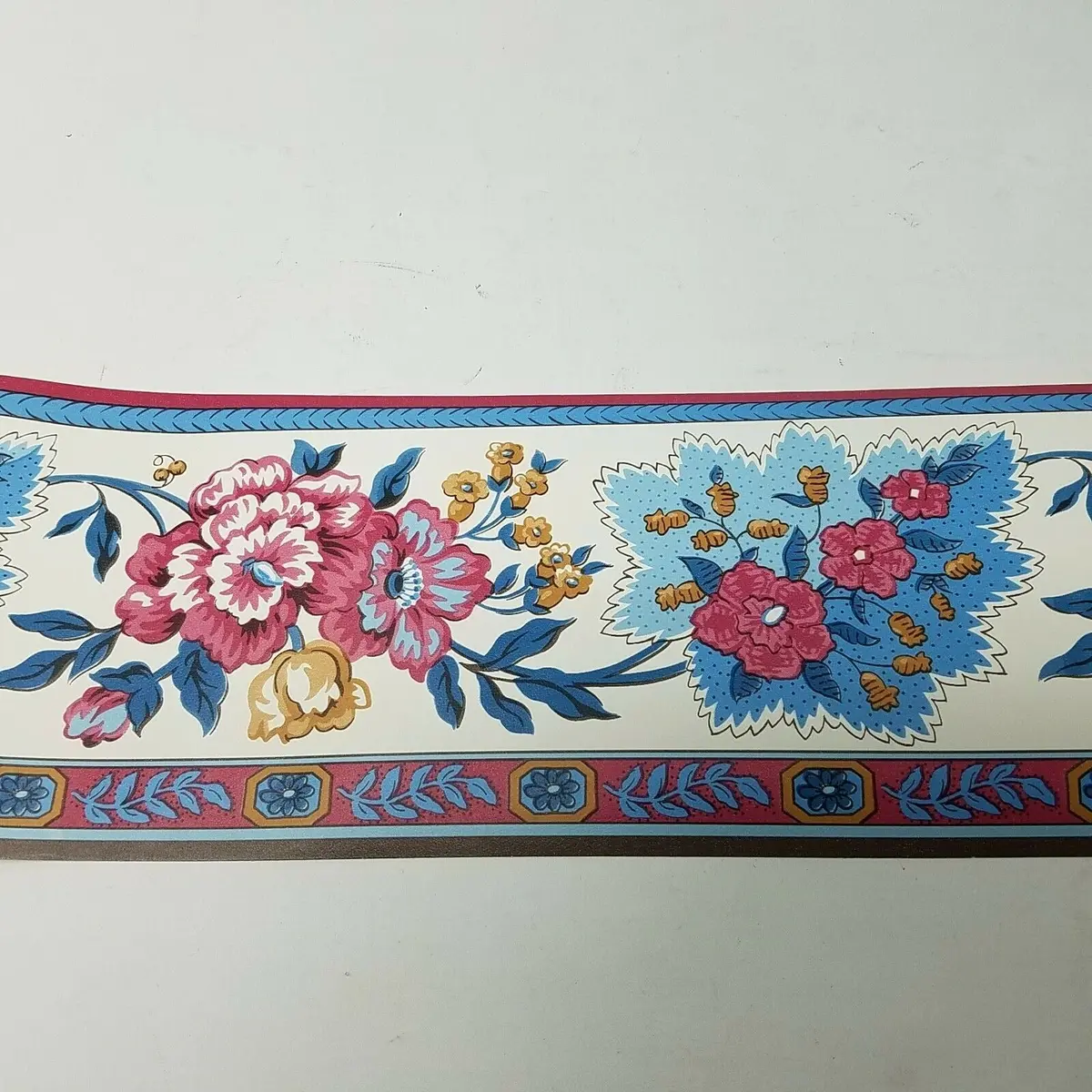 Waverly Vintage Floral Wallpaper Border 562852 F. Schumacher Usa Blue Rose Pink 1