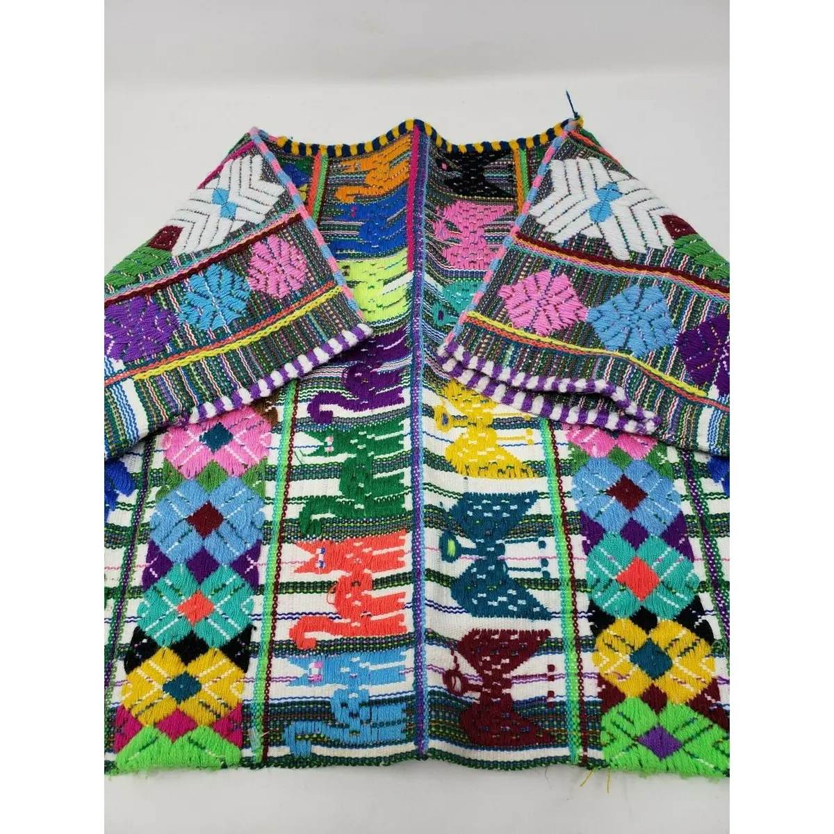 Vintage Woven Poncho Serape Drug Rug Jacket Guatemala Girls Boys Kids 5 6 Ethnic 1