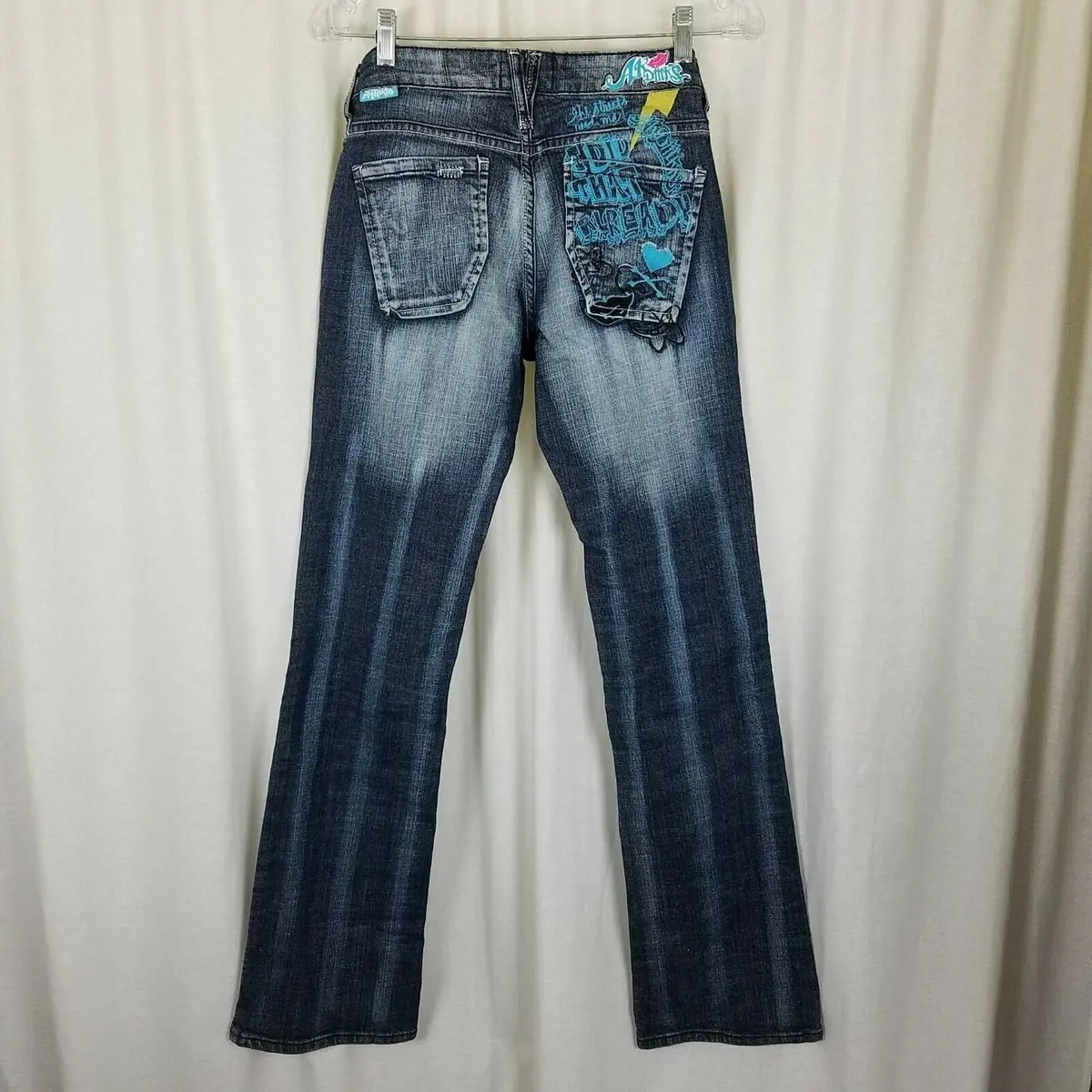 Akademiks New York Foxy Lady Catcal Embroidered Denim Blue Jeans Womens 28 Call 1
