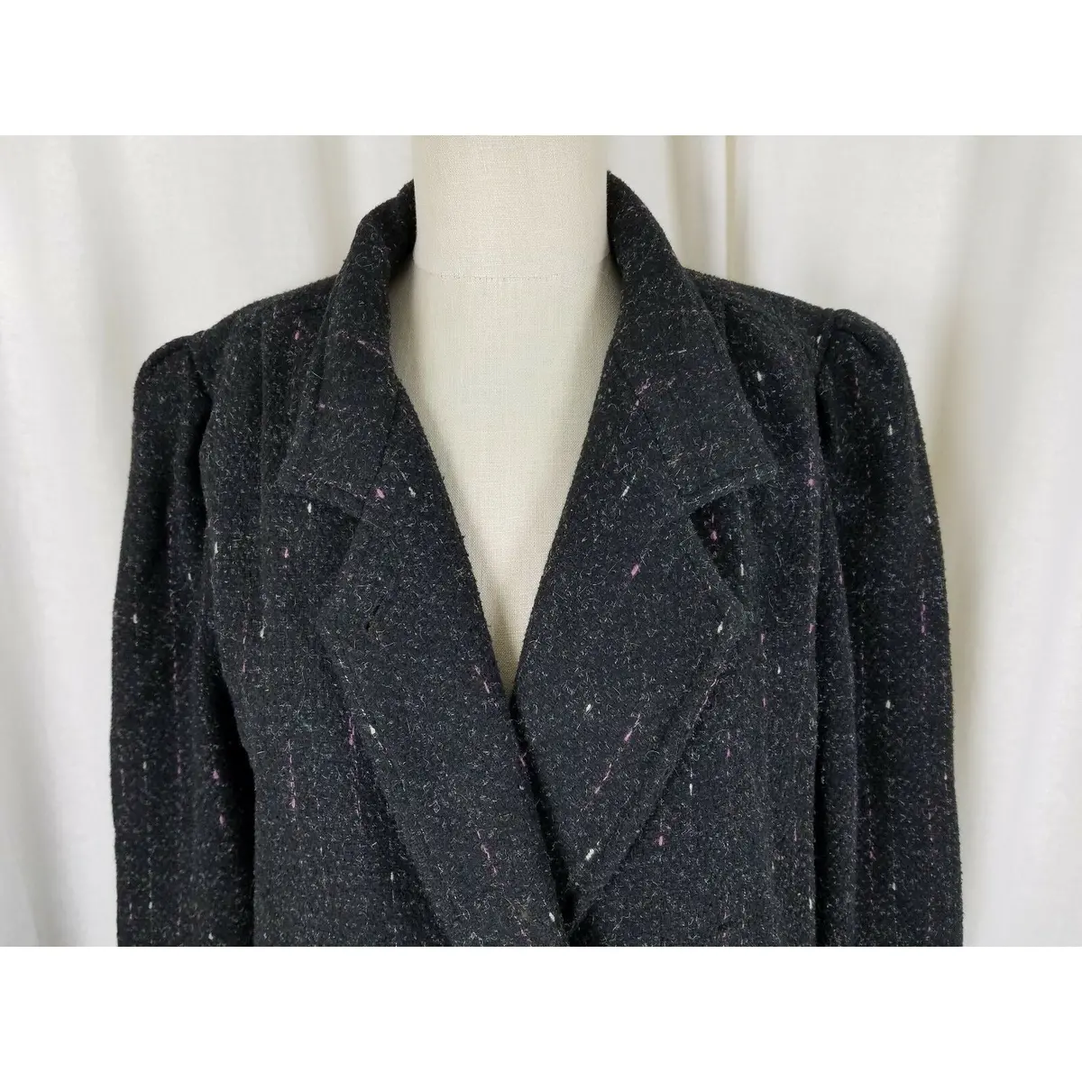 Vintage Karizma Pink Striped Winter Wool Long Maxi Peacoat Coat Womens 10 Black 2