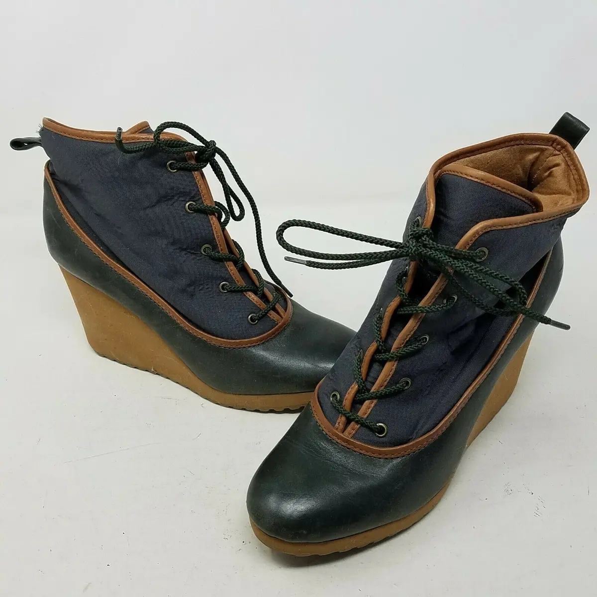 Ll Bean Wedge Platform Lace Up Fabric Ankle Boots Womens 8 M Winter Fashion Snow 1