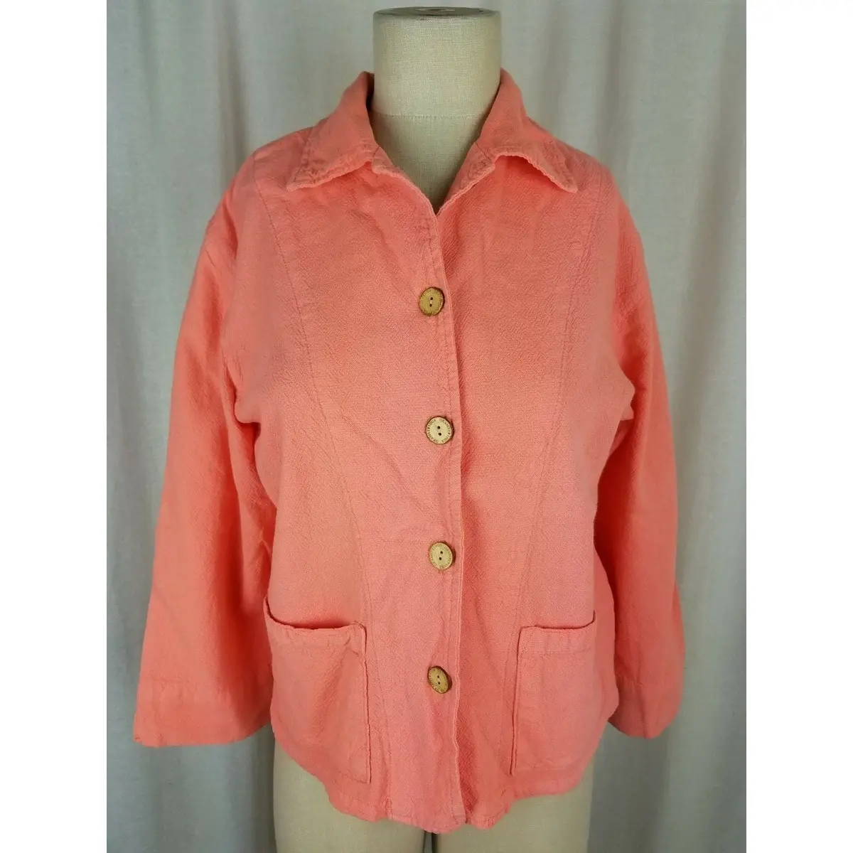 Vintage California Drawstrings Coral Textured Blazer Jacket Womens S Peach Usa 1
