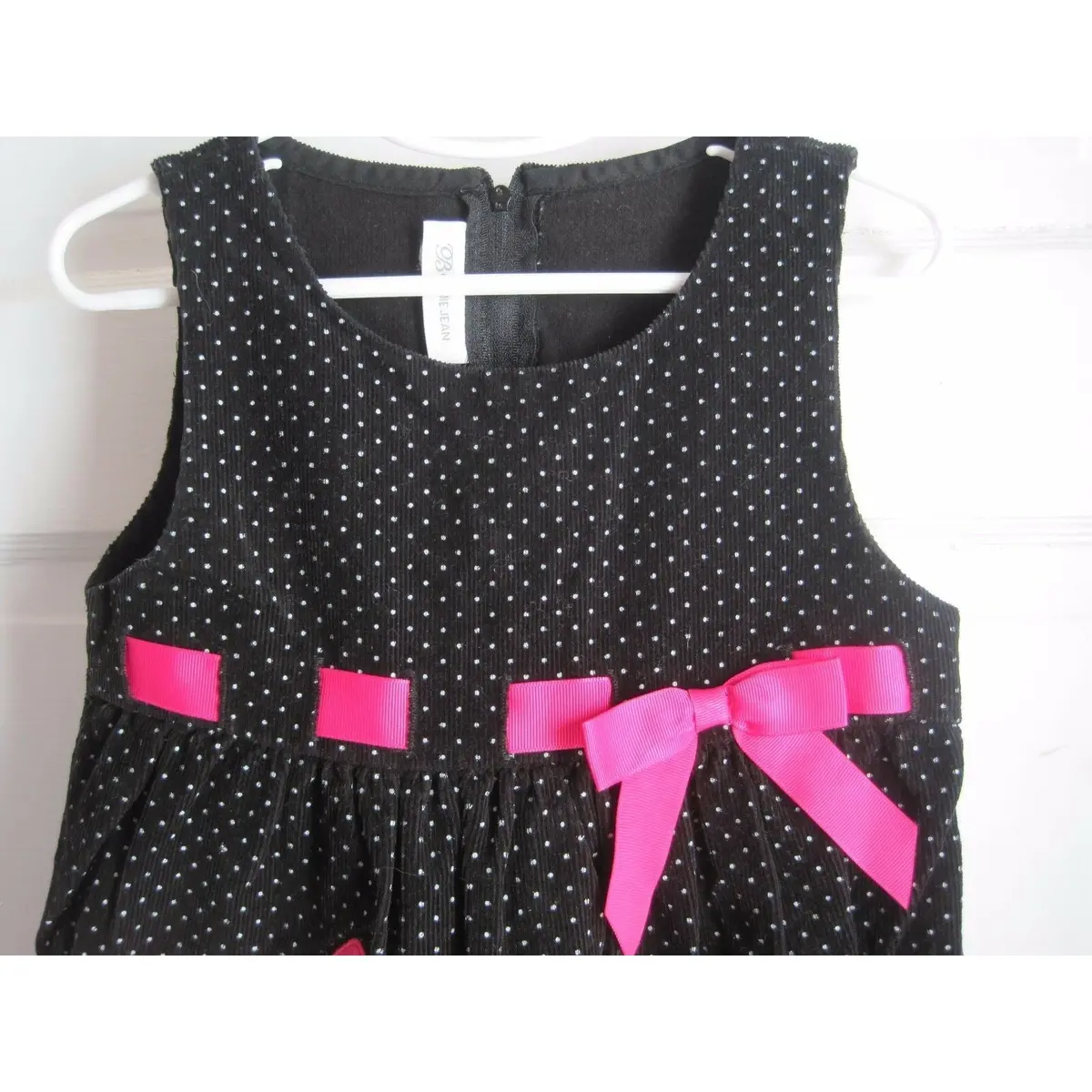 Bonnie Jean Polka Dot Corduroy Butterfly Applique Embellished Midi Dress Girls 4 2
