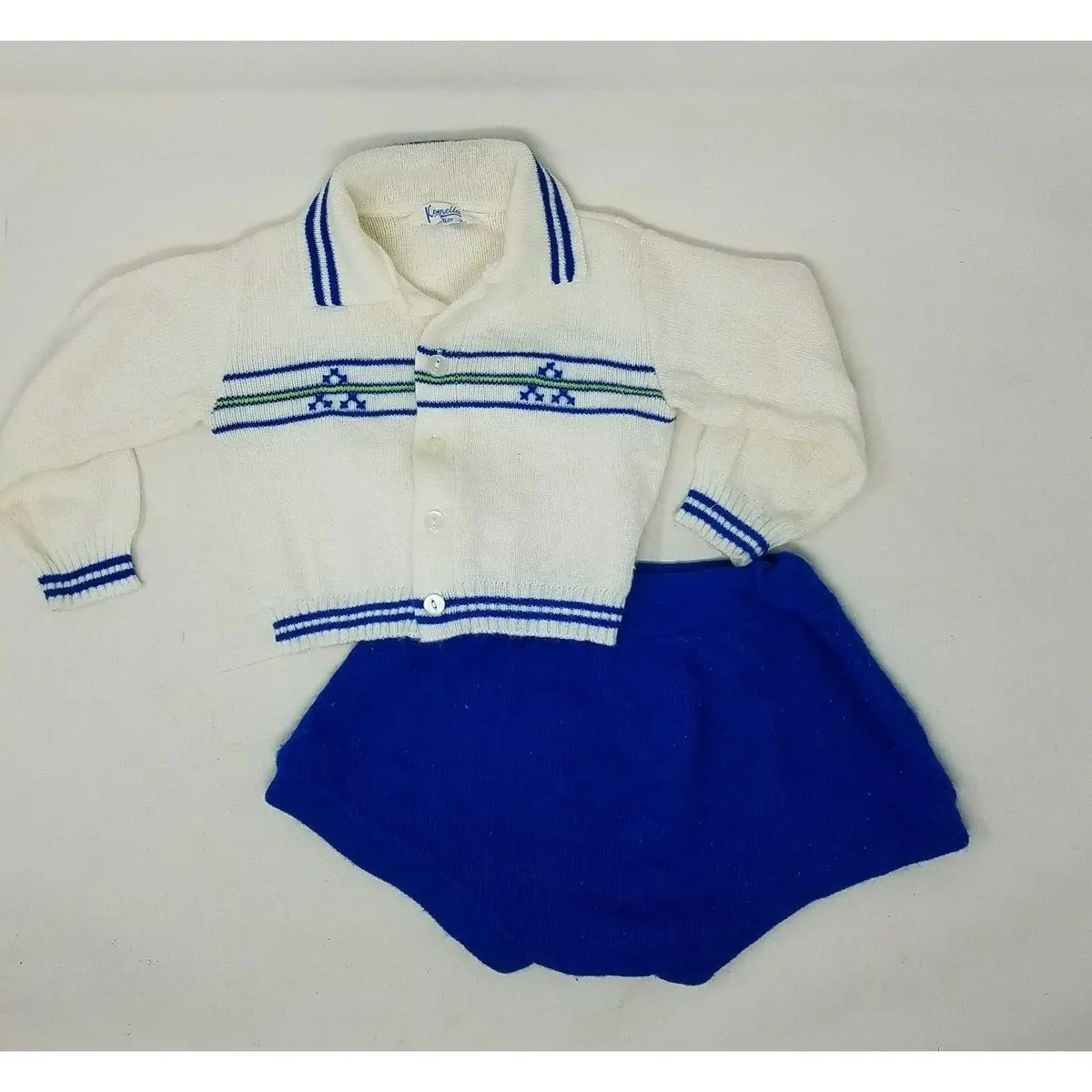 Vintage Kamella Orlon Acrylic Knit Pullover Sweater Set Baby Boys Size 12M White 1