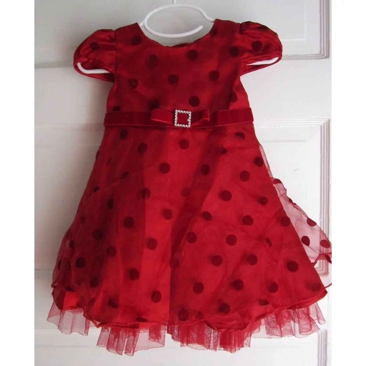 Youngland Velvet Tulle Polka Dotted Party Formal Holiday Dress Baby Girls Sz 18M 1