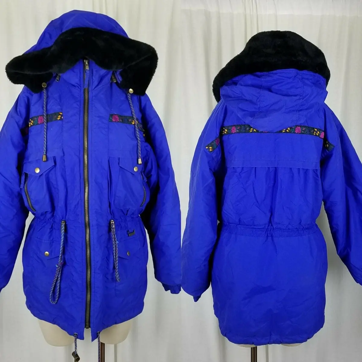Vintage Edelweiss Fair Isle Fur Trim Hooded 90S Puffer Parka Ski Jacket Womens S 1