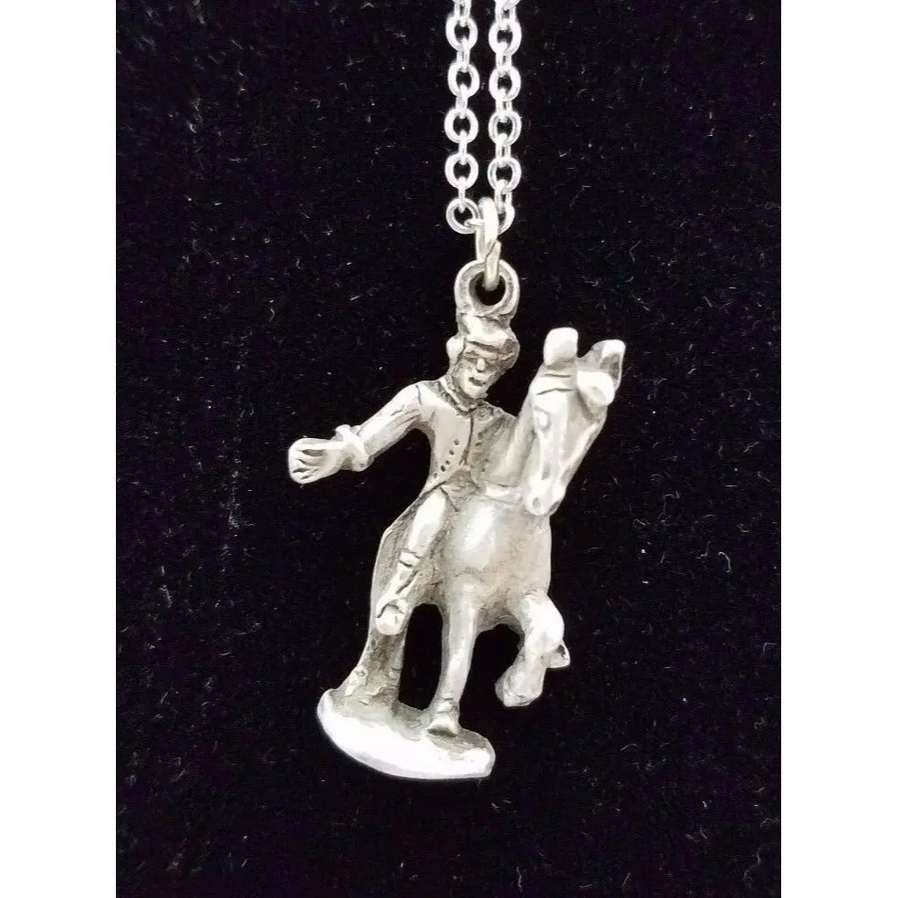 Paul Revere's Ride Pewter Silver Chain Necklace Pendant Charm Souvenir Jewelry 1