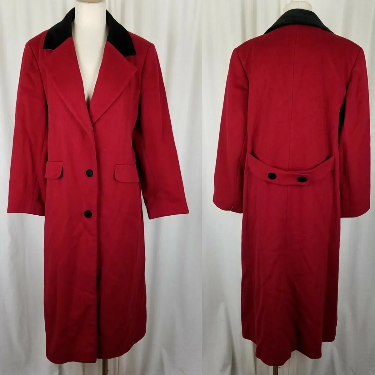 Vintage Forecaster Of Boston Red Wool Velvet Long Maxi Peacoat Coat Womens 10 1