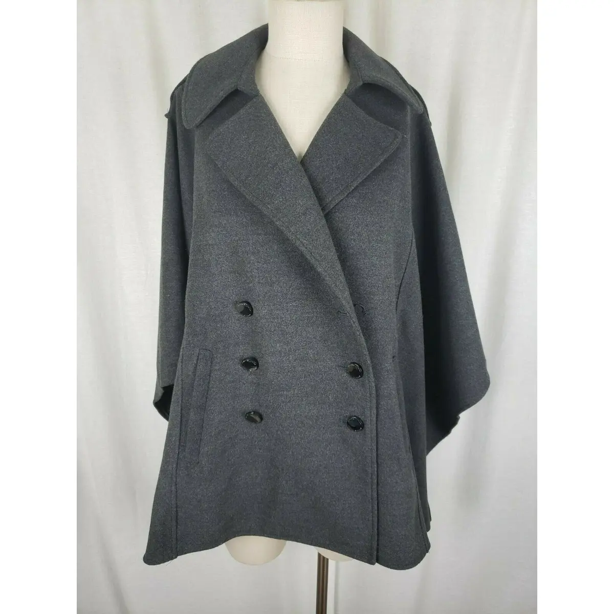 Adrienne Vittadini Gray Jersey Knit Military Look Cape Shawl Jacket Womens Sz 6 1