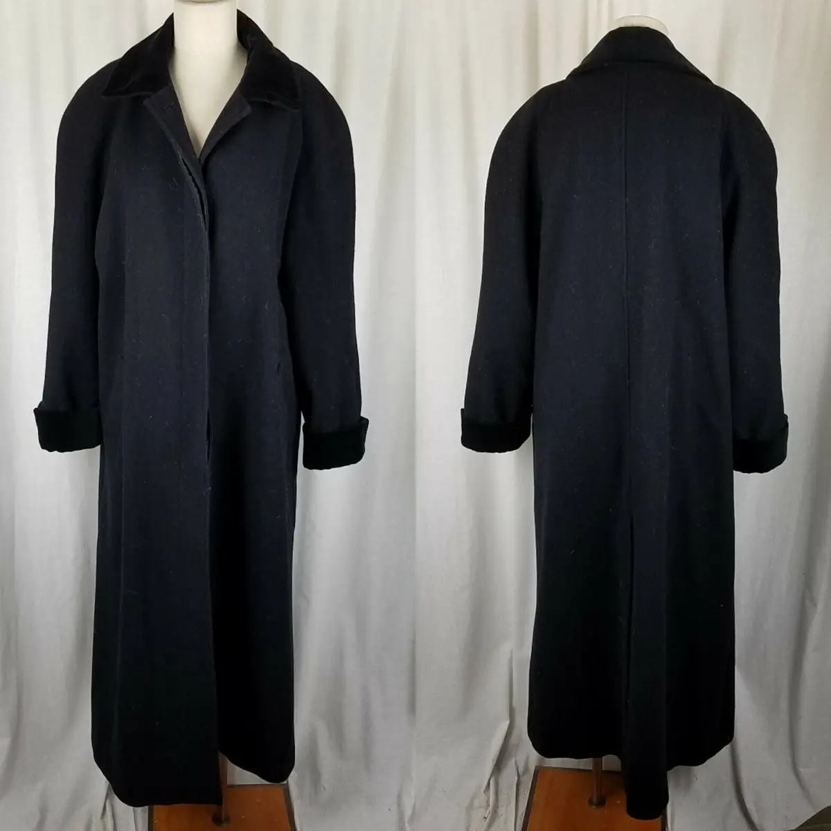 Liz Claiborne Peacoat Black Wool Velvet Long Maxi Duster Coat Womens 16 Vintage 1