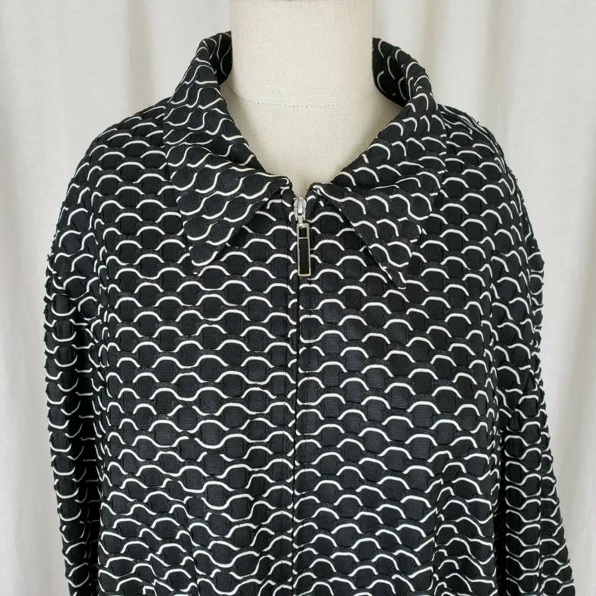 Jolibel Textured 3D Raised Print Black White Jacket Womens L Zippered Zip Up 80S 2