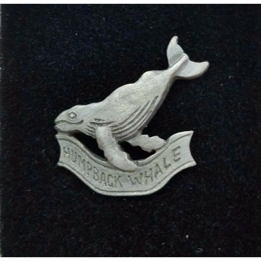 Humpback Whale Pewter Tie Bar Tack Clip Pin Clasp W/ Chain Usa Souvenir Jewelry 1