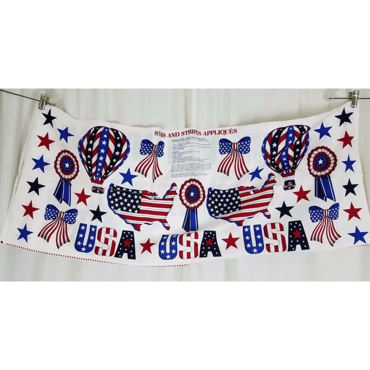 Usa Stars And Stripes Print Applique Cotton Fabric Panel Patriotic 4Th Of July 1