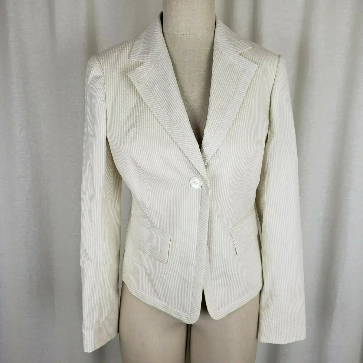 Brooks Brothers Seersucker Railroad Pinstriped Pants Suit Blazer Jacket Womens 4 2