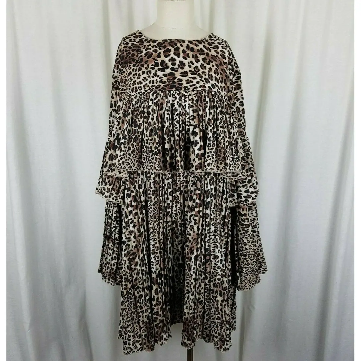 Missguided Animal Leopard Print Layered Tiered Swing Dress Womens 14 Plus Mini 1