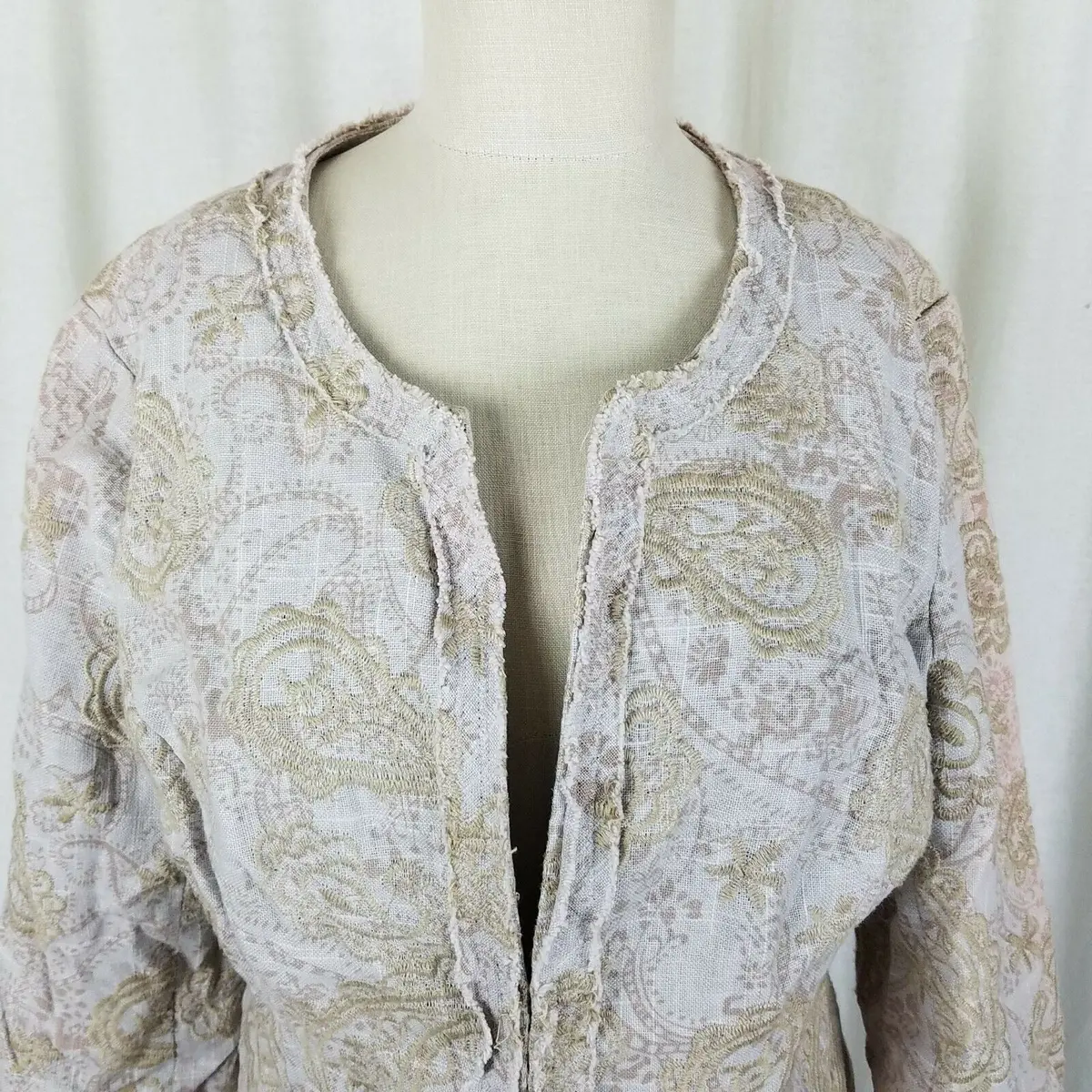 Coldwater Creek Woven Textured Embroidered Tapestry Jacket Womens 12 3/4 Sleeve 2