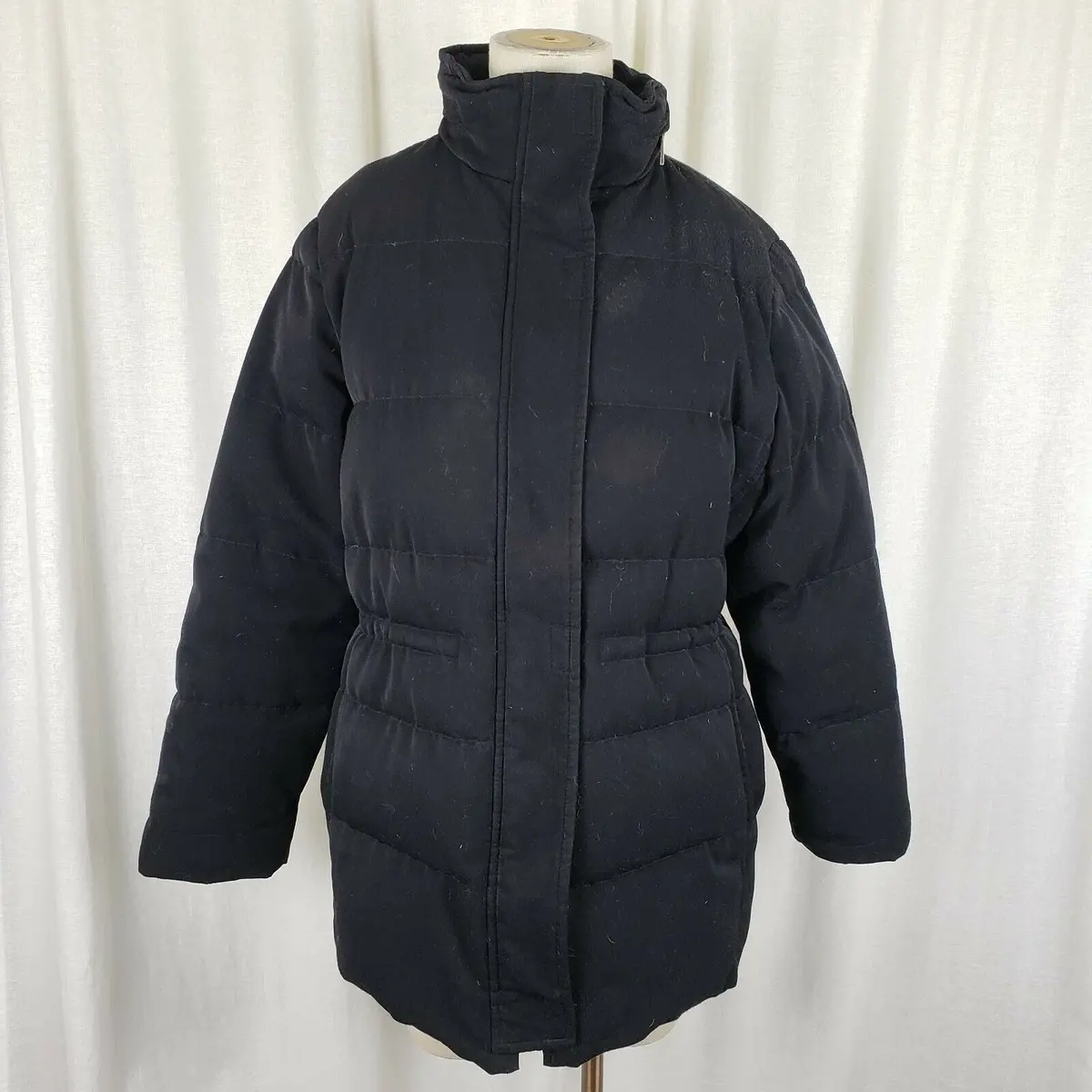Anne Klein Black Goose Down Quilted Puffer Jacket Parka Womens M Microfiber 1