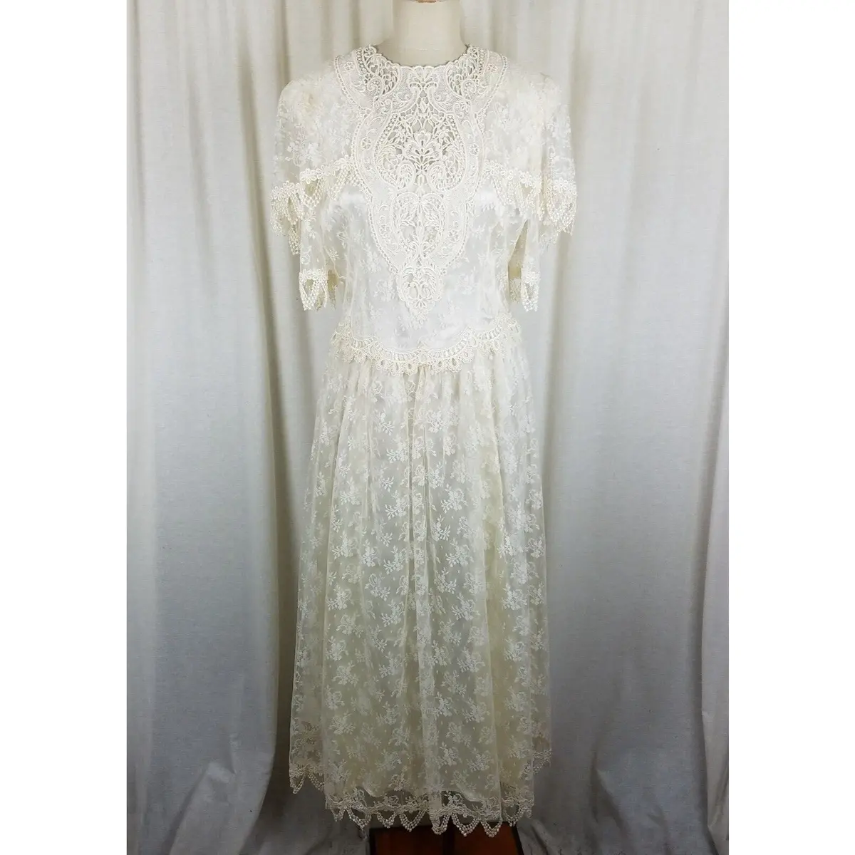 Vintage 80S Jessica Mcclintock Bridal Gunne Sax Dress Lace Cottagecore Ivory 12 1