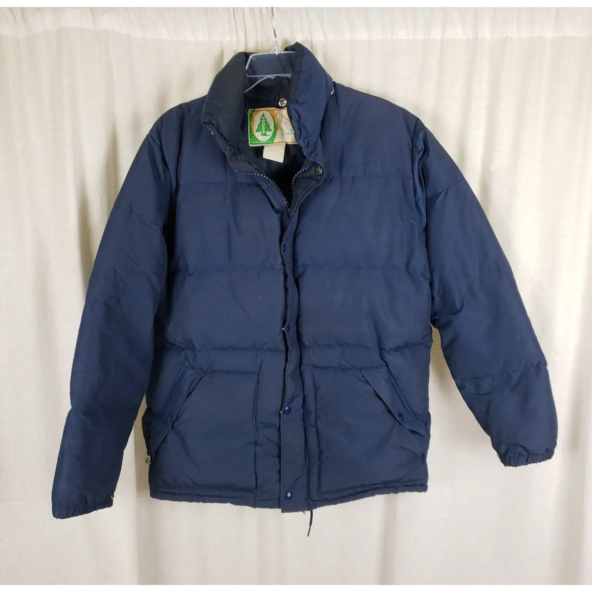 Vintage Woods Goose Co. Down Puffer Jacket Parka Mens L Cargo Pockets Navy Blue 1