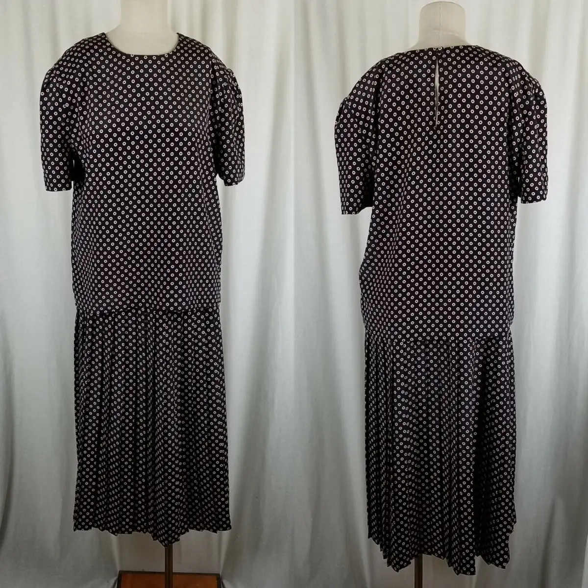 Vintage Casual Corner Floral Top Tunic Shirt Skirt Suit Set Womens 10 Black Pink 1