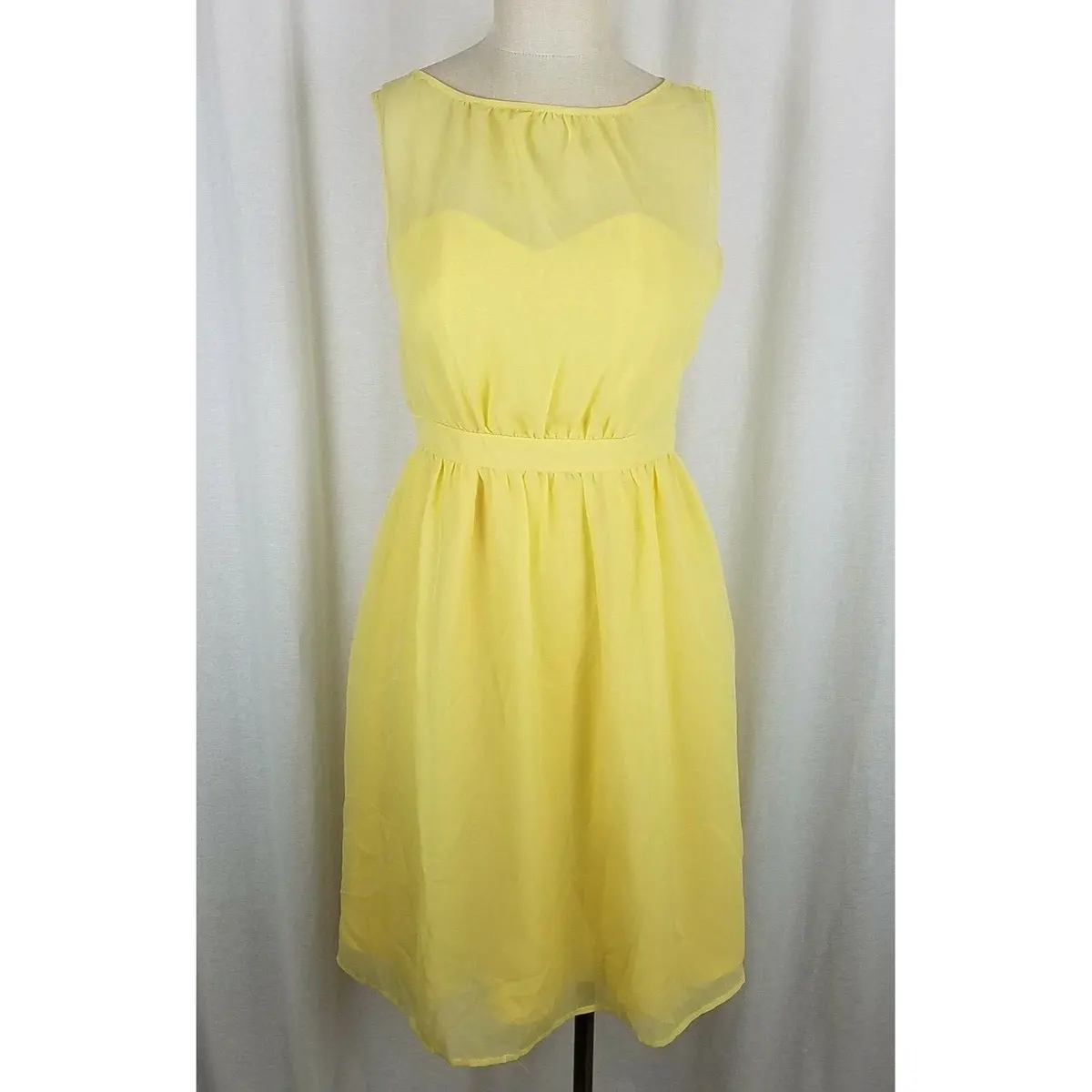 Tevolio Yellow Chiffon 50'S Look Fit & Flare Swing Slip Dress Womens 2 Banded 1
