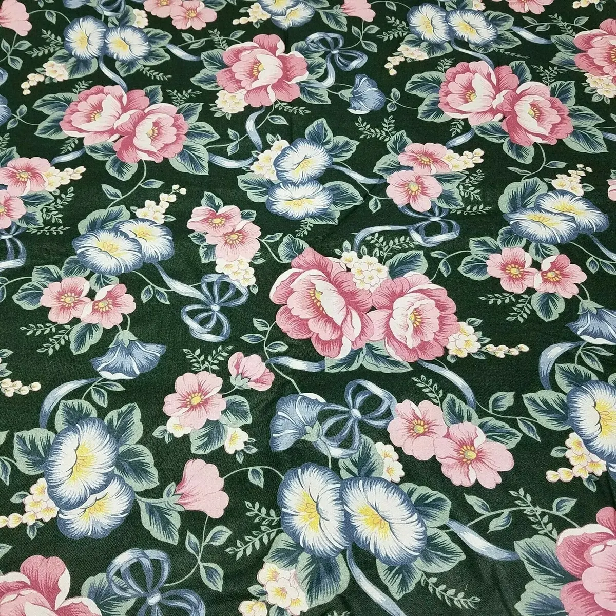 Romantic Gardens Wamsutta Green Floral Screenprint Upholstery Fabric Vintage 5Yd 1