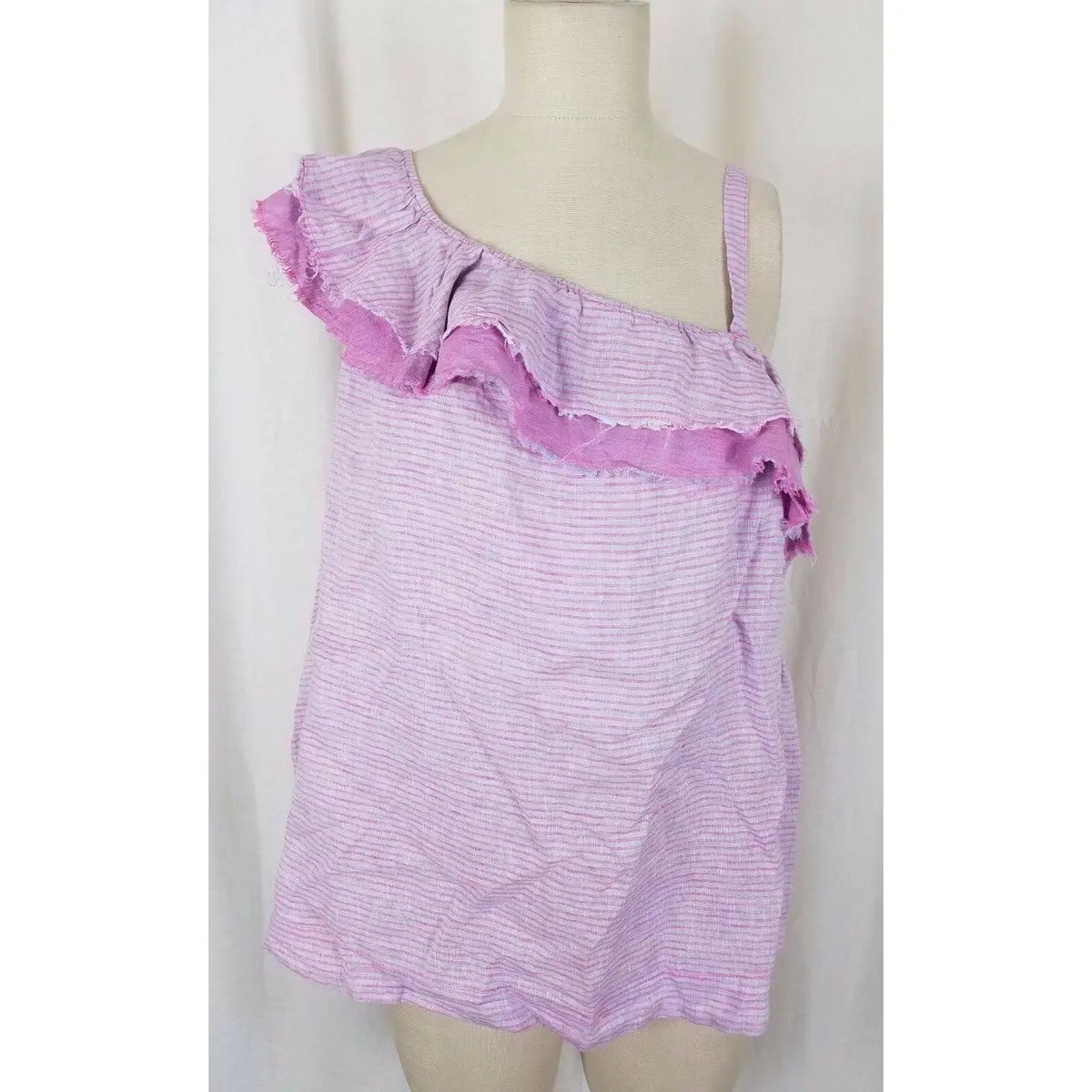 Nwt Anthropologie Holding Horses Ruffled Linen One Shoulder Top Pink Womens Xl 1