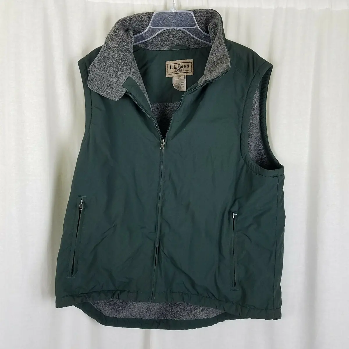 Ll Bean Nylon Fleece Lined Vest Full Zip Up Mens L Funnel Neck Outdoor Adventure 1
