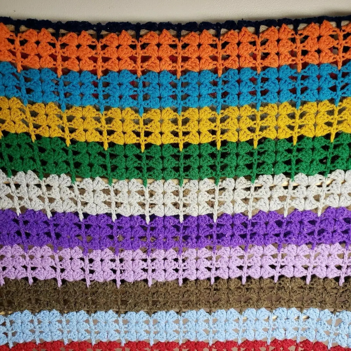 Vintage Crochet Striped Rainbow Afghan Grandma Blanket Handmade 50X78 Twin Full 2