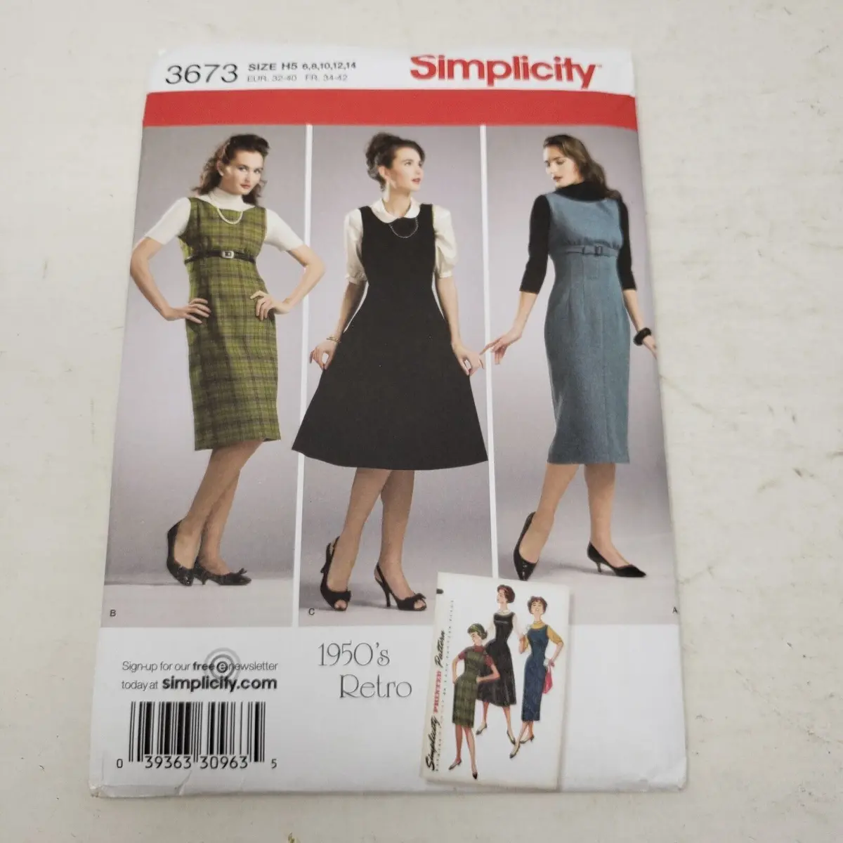 Simplicity 1950S Retro Sewing Pattern 3673 Twirl Dress Uncut Womens 6 8 10 12 14 1