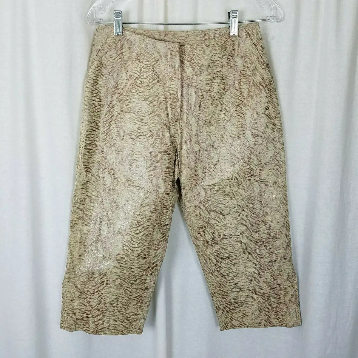 Dimension New York Snakeskin Print Leather Capri Peddle Pusher Pants Womens 8 1