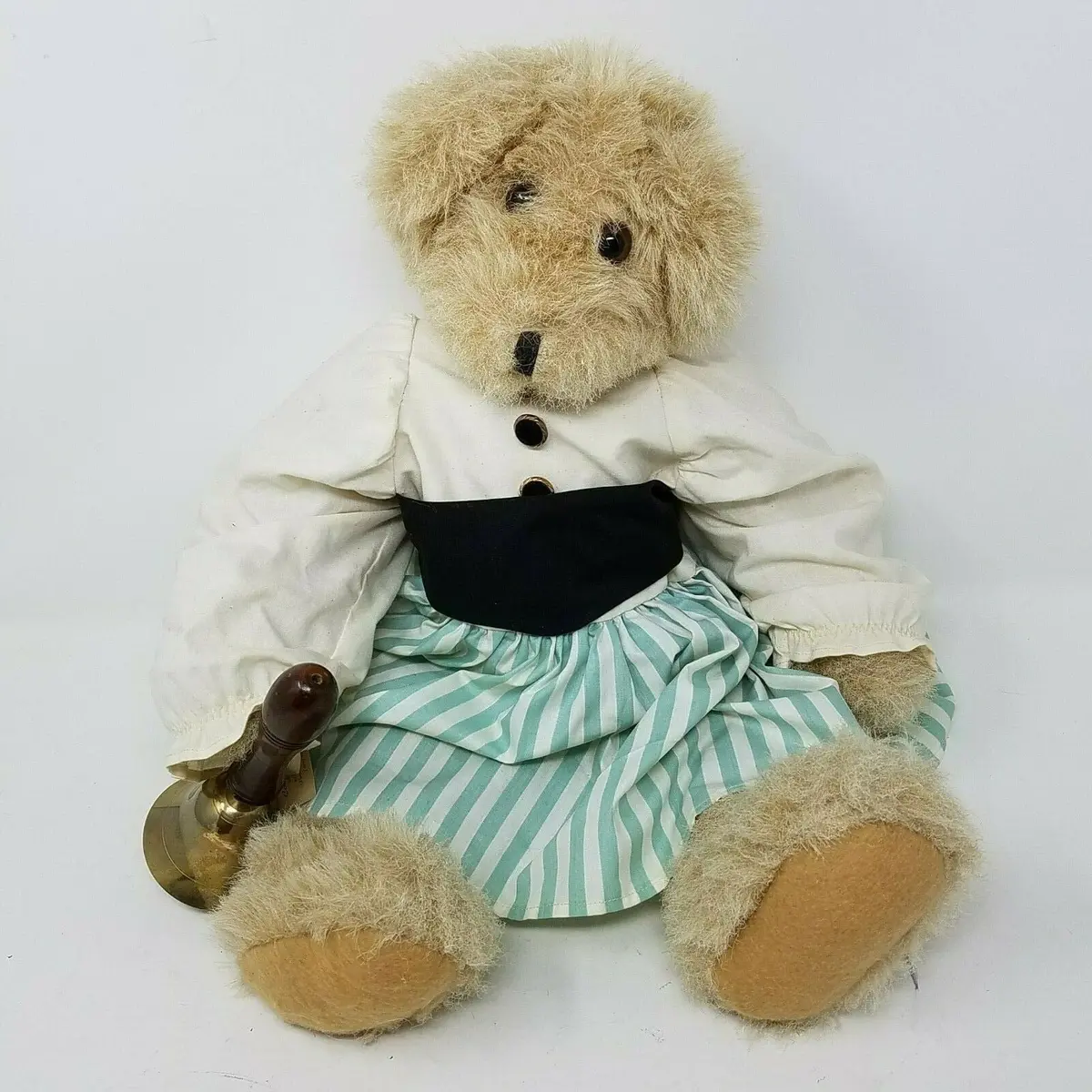 Vintage Teddy Bear Miss Sultan Dress Hand Bell Stuffed Plush Doll Jointed 20" 1