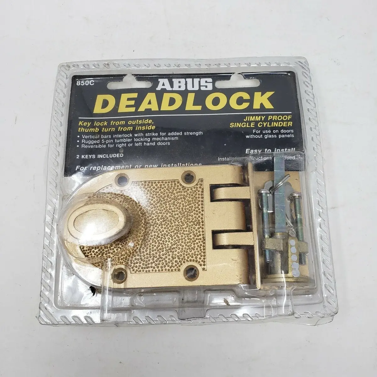 Abus Jimmyproof Deadlock Single Cylinder W/ 2 Keys And Thumb Turn Brass 850C Nos 1